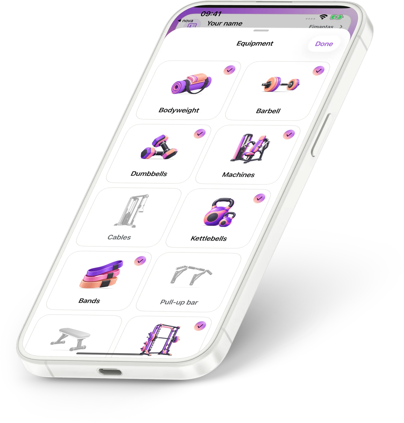 JINVO equipment selection for personalized workout planning